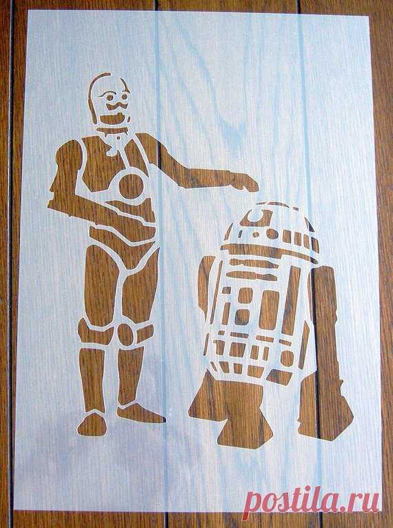 C3PO R2D2 Star Wars Droids Stencil Mask Reusable PP Sheet for Arts & Crafts, DIY C3PO R2D2 Star Wars Droids mask/stencil. Genuine 350 micron Polypropylene Sheet  A machine cut, stencil/mask which can be used in a variety of ways to create unique backgrounds and decorations for your craft, mixed media, DIY and home décor projects.  Texture paste, inks, paints, pastels
