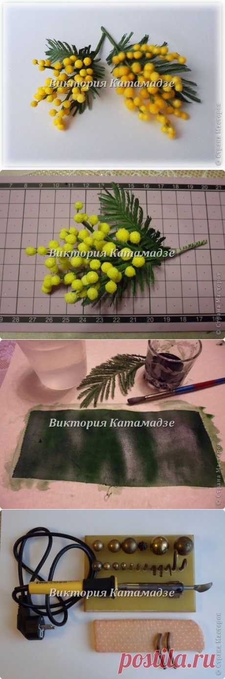Мимоза из пенополистирола, манной крупы, шерсти и шелка. Мастер-класс.