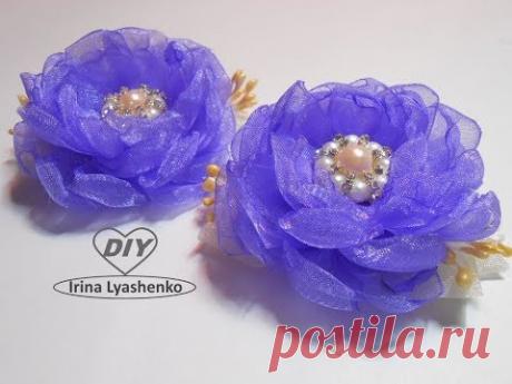 Канзаши.Цветок из ленты органзы МК/DIY Organza flower/PAP Flor de organza#174