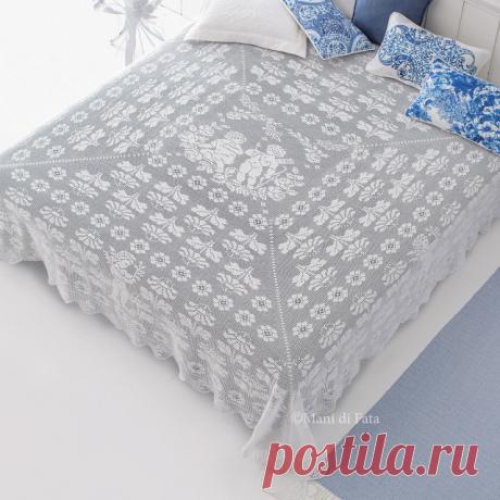 Схема реализации покрывало для кровати из филе крючком