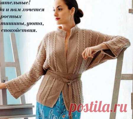 Кардиган спицами с рукавами 