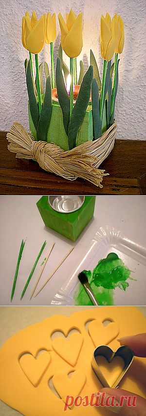 Подсвечник с тюльпанами (скажем нет осени:) )