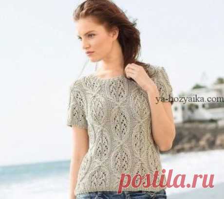 Джемпер с коротким рукавом спицами. Связать летний джемпер ажурным узором из «кос»