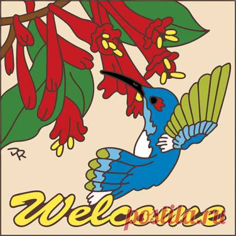 6x6 Welcome Blue Humming Bird Sand Decorative Art Tile - Hand N Hand Designs