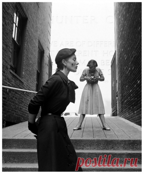 Bettina Graziani models fall college clothes for Vogue photographer Frances McLaughlin-Gill across from New York’s Hunter College
photo by Gordon Parks, 1950
