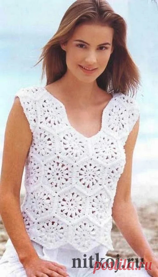 Топ из ажурных мотивов  Описание и схема: http://nitkoj.ru/knitting-for-women...