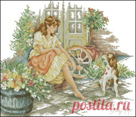 Lanarte 34479 Girl and her Dog- схема для вышивки крестом Девушка с собакой