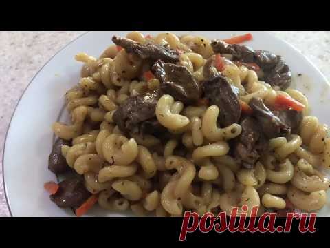 888.  Макароны с куринными сердечками. Быстро и вкусно!