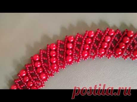 Beautiful beaded necklace. DIY. Колье из бисера и бусин # Бисерная сетка