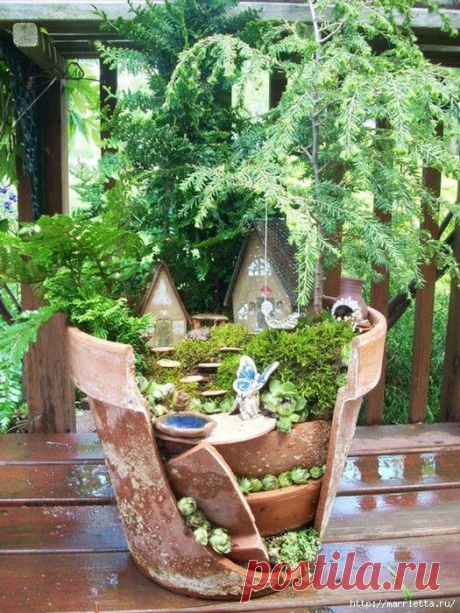Миниатюрный сад из цветочного горшка. Идеи