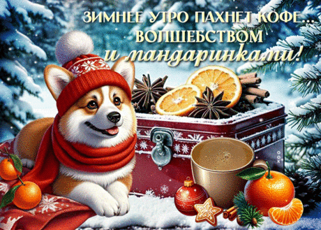 Бесценная гиф-открытка, зимнее утро пахнет кофе