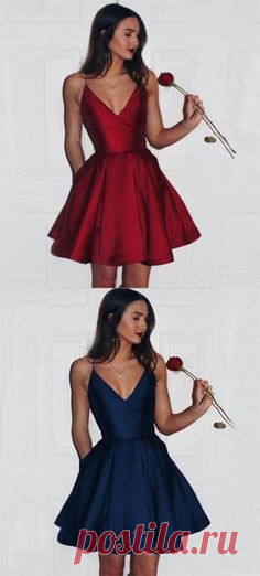 cheap burgundy short homecoming dresses with pocket, spaghetti straps mini cocktail party gowns,modest short dress for prom