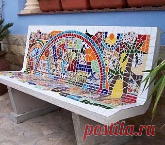Яркая мозаика на скамейках из камня — 6 соток
