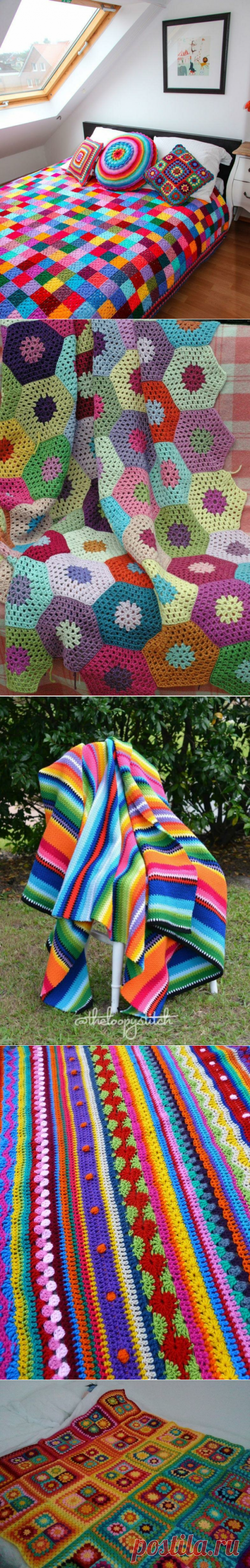 Радужные пледы крючком: идеи, описания, схемы. | HandMadeObzor | Яндекс Дзен