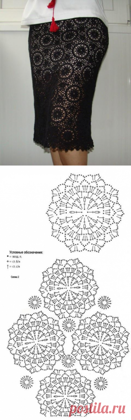 Черная юбка из мотивов крючком. Летняя юбка из мотивов |