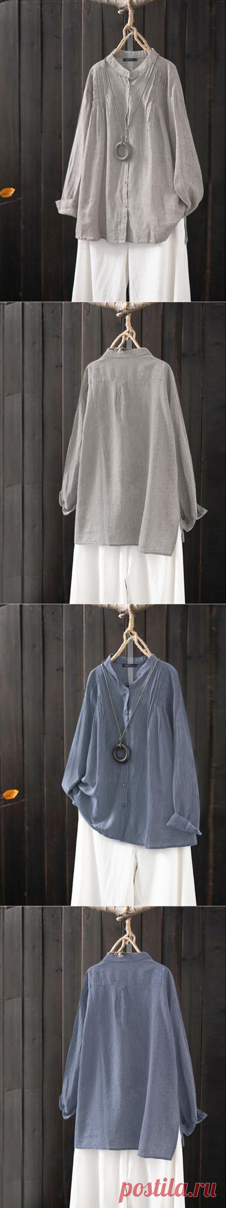 women casual button down o-neck long sleeve blouse