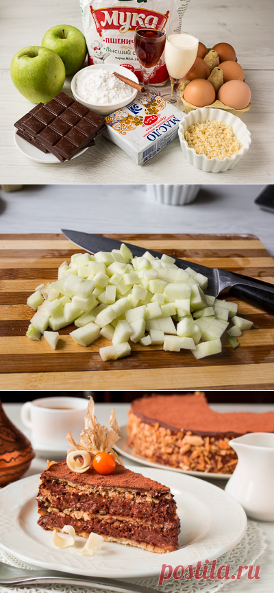 Торт "Моцарт" с шоколадным муссом и карамелизированными яблоками