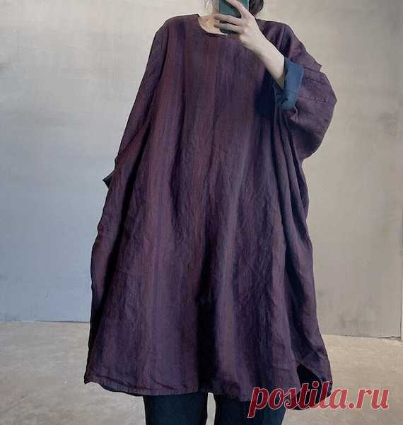 Linen casual dress Asymmetry Dresses Large Size dress linen | Etsy 【Fabric】  linen 【Color】 Brown, dark red 【Size】 Shoulder width is not limited Bust 196cm/ 76 Length 99-108cm/ 39-42   Washing & Care instructions: -Hand wash or gently machine washable do not tumble dry -Gentle wash cycle (40°C) -If you feel like ironing (although should not be necessary) , do it