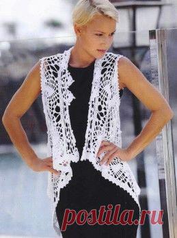 Вязание крючком и спицами - Белый жилет крючком.