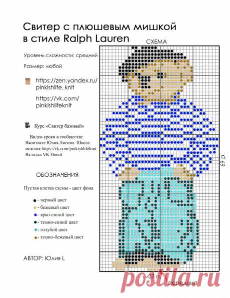 Вяжу свитер с плюшевым мишкой в стиле Ralph Lauren. Мастер-класс по вышивке+схема. | Юлия L (Pinkishlife_knit) | Дзен