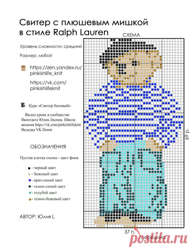 Вяжу свитер с плюшевым мишкой в стиле Ralph Lauren. Мастер-класс по вышивке+схема. | Юлия L (Pinkishlife_knit) | Дзен