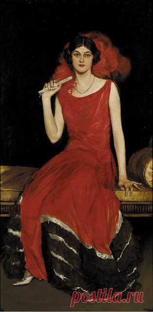 John Lavery - Lady in Red, Portrait of Constance Bridges