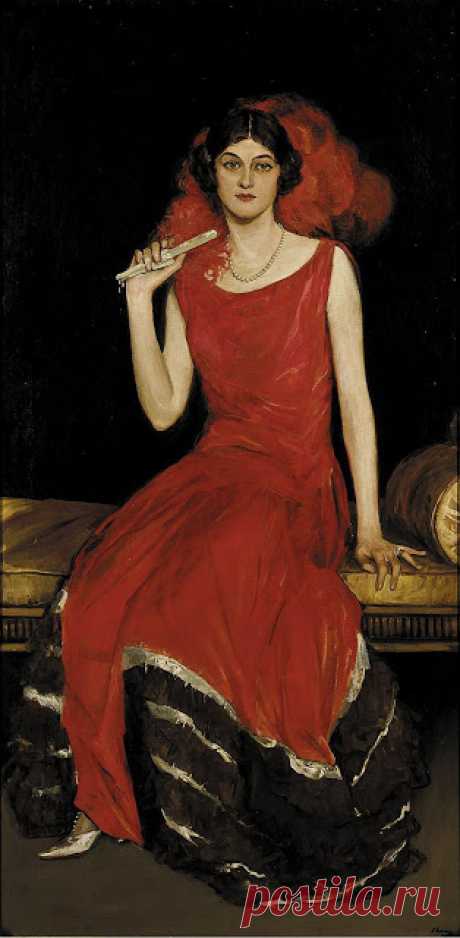 John Lavery - Lady in Red, Portrait of Constance Bridges