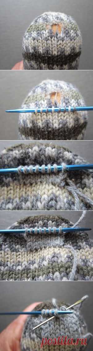 Repairing a hand-knit sock with a knit-in-place patch | Taking Time to Smell the Roses