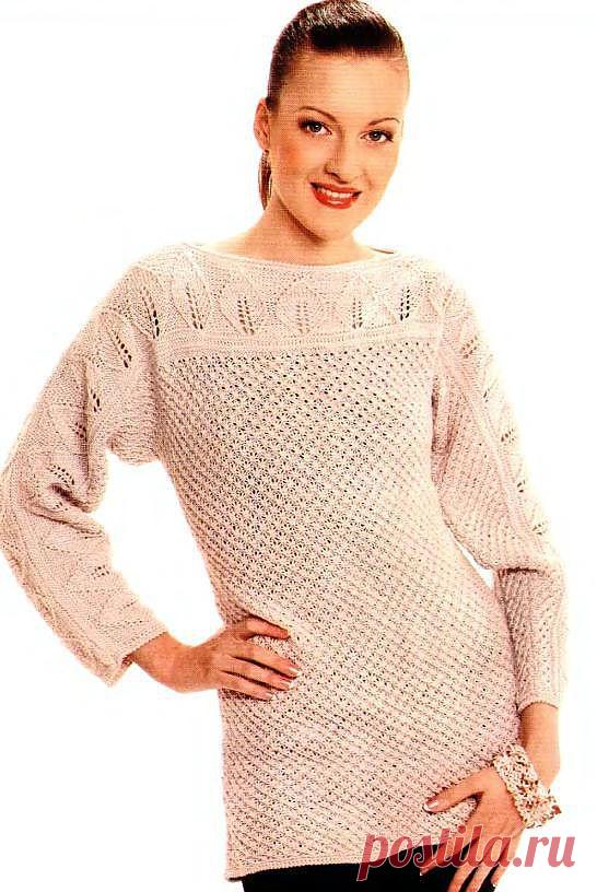 Туника с узором с листочками вязаная спицами | петелики