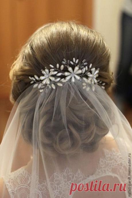 Купить Украшение в прическу &quot;Свадебные цветы&quot; - белый, свадебное украшение, украшение для фаты