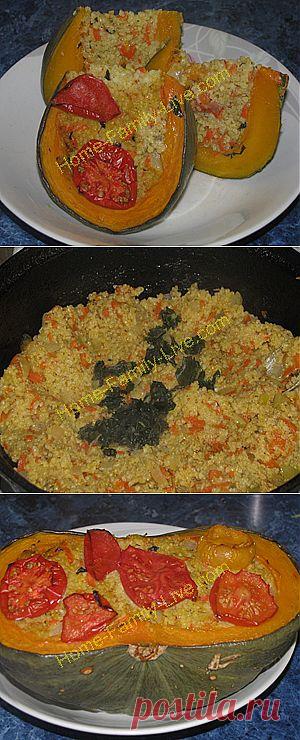 Кулинарные рецепты Тыква, фаршированная кашей - пошаговый фпторецепт - каша в тыкве