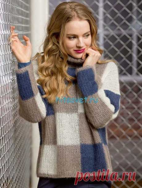 Свитер в крупную клетку
#спицы #свитер_спицами

Размеры: S – М / L – XL.

Размеры: ОГ 94/106 см, длина 60 см.

Для вязания Вам потребуется: пряжа LANG YARNS MOHAIR LUXE (суперкид мохер, шелк) 75/100 г = 3/4 мотка песочного 698.0096, по 50/75 г = 2/3 мотка небеленого 698.0094 и синего 698.0010. LANG YARNS, спицы № 4 и № 5. Короткие круговые спицы № 4 и № 5

Узор I: спицы № 5: Полупатентный:

Ряд 1 изн. сторона: все лиц. пет.

Ряд 2 лиц. сторона: 1 кром. *1 лиц. при этом, сп...
