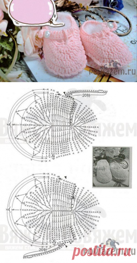 Розовые пинетки крючком, схема