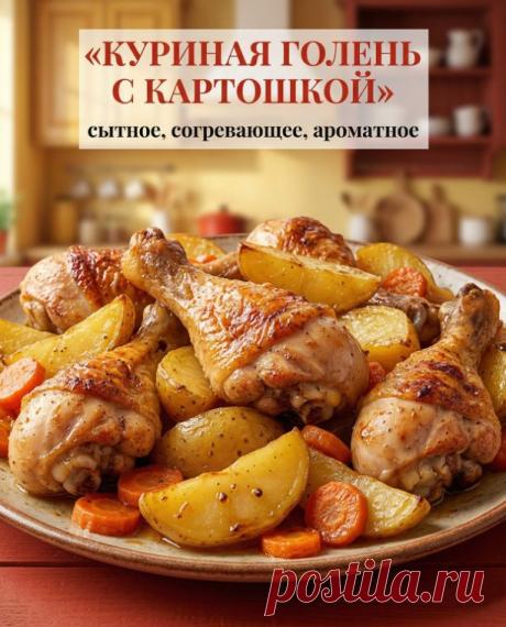 Куриная голень в маринаде, запечённая с картошкой
