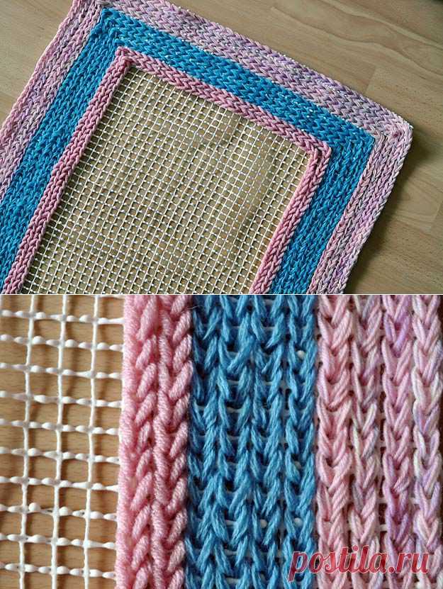 Коврик крючком на сетке из остатков пряжи своими руками