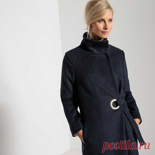 Пальто в клетку с поясом на завязках в клетку/фон бежевый La Redoute Collections