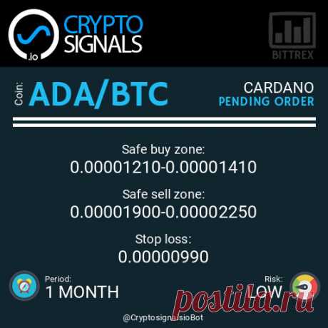 ADA/BTC

Подробнее https://cryptosignals.io/ и https://t.me/CryptoSignalsIoBot и https://t.me/CryptoSignalsIoRU