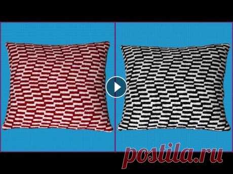 Узор 3D тунисским крючком. Подушка с 3D узором. Часть 2. 3D Tunisian Crochet Pattern. Part 2. Количество квадратов может быть любое, но обязательно, чтобы количество белых совпадало с количеством квадратов другого цвета. Размер подушки 35*30 см...