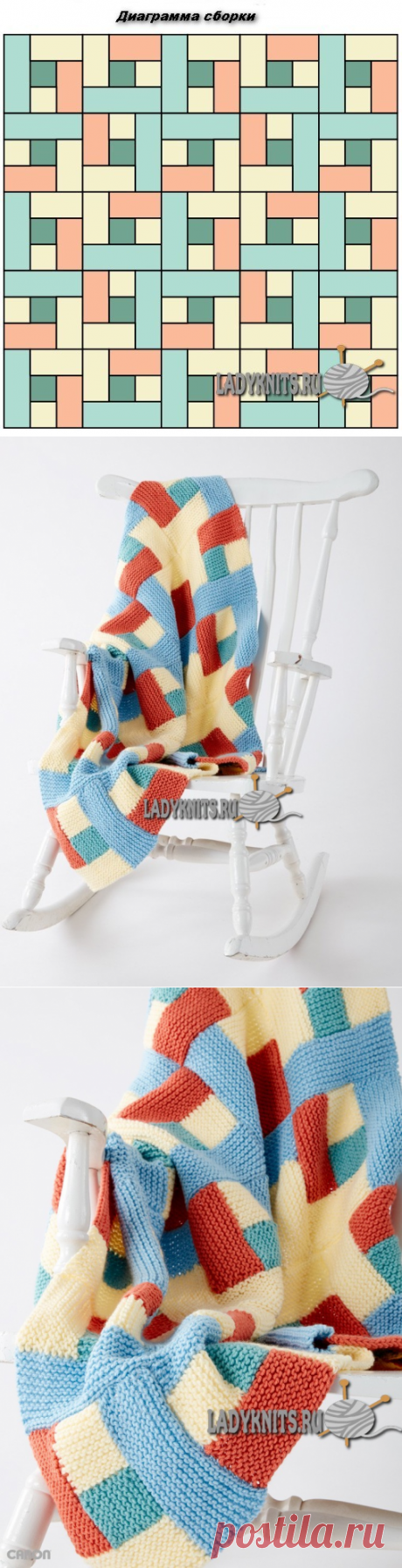 Вязаное спицами детское покрывало из цветных блоков