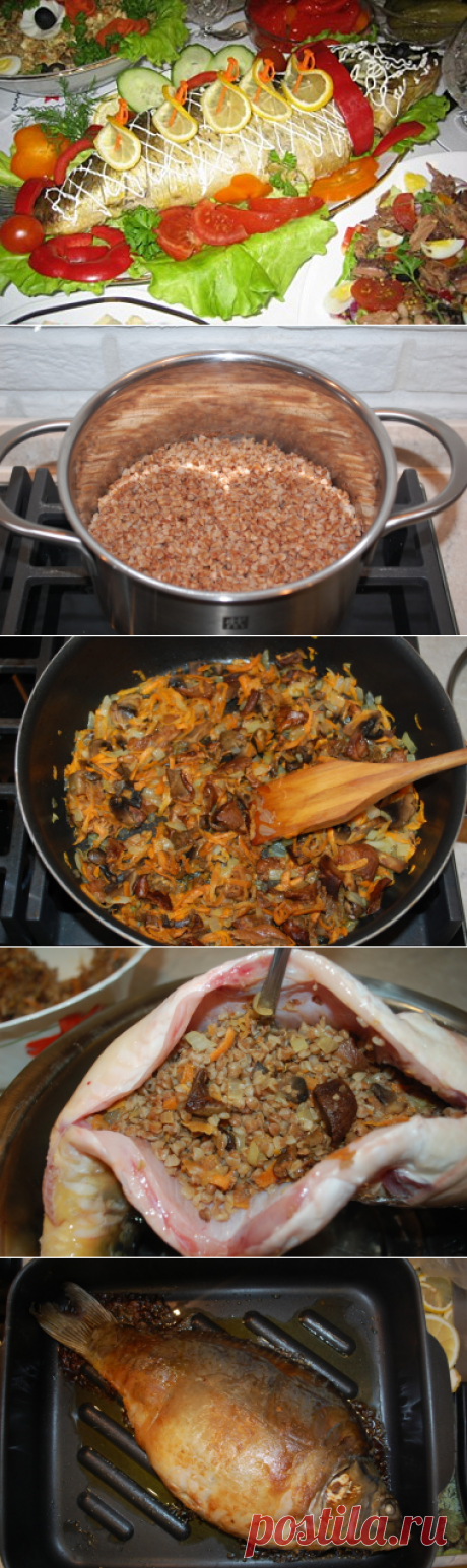 Карп фаршированный гречкой и грибами — Вкусные рецепты