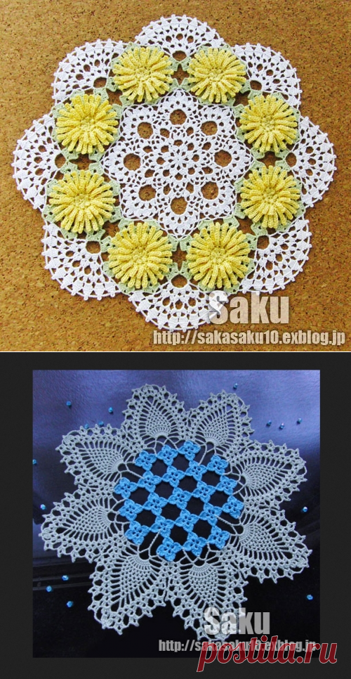 Салфетки с цветами японских мастериц.