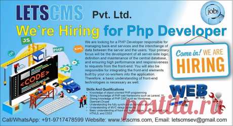 We are looking for a PHP Developer responsible for managing back-end services and the interchange of data between the server and the users. Your primary focus will be the development of all server-side logic, definition and maintenance of the central database, and ensuring high performance and responsiveness to requests from the front-end. 
Contact us at -
Skype: jks0586,
Mail: letscmsdev@gmail.com,
Website: www.letscms.com, www.mlmtrees.com,
Call/WhatsApp/WeChat: +91–9717478599.