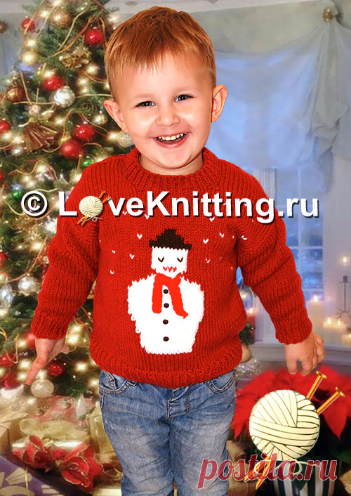 Пуловер со снеговиком | Loveknitting.ru