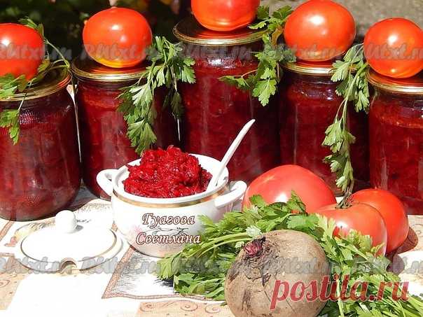 Икра из свеклы на зиму от Светланы Гуаговой

Уже много лет подряд летом, когда свекла ещё молодая и не загрубевшая, я готовлю замечательную заготовку на зиму - икру из свеклы. Сочная, в меру остренькая свекольная икорка отлично разнообразит Ваш рацион зимой! Попробуйте мой вариант приготовления икры из свеклы и, думаю, вы еще не раз вернетесь к этому рецепту.
Для приготовления икры из свеклы на зиму потребуется:
свекла - 2 кг;
морковь - 1 кг;
лук - 1 кг;
помидоры - 0,8 кг;...