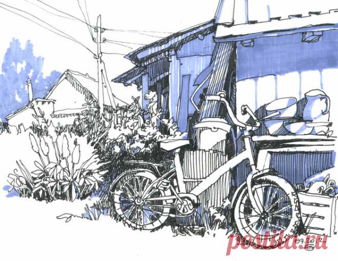 Иллюстрация Лето в деревне 01. Просмотреть иллюстрацию Лето в деревне 01 из сообщества русскоязычных художников автора Бауман Екатерина в стилях: Скетчи, нарисованная техниками: Другое.