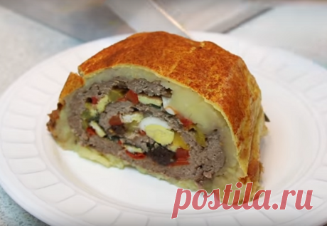 Мясной рулет в картофельной шубке -вкусное и сытное блюдо