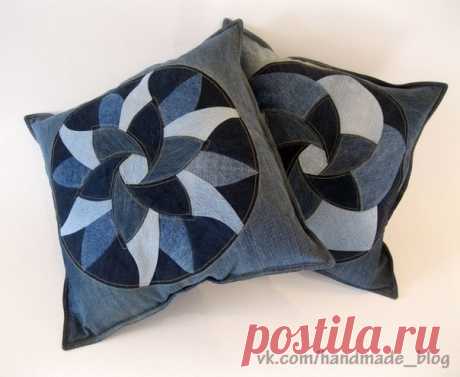 Замечательные подушки из старых джинсов. Мастер-класс.