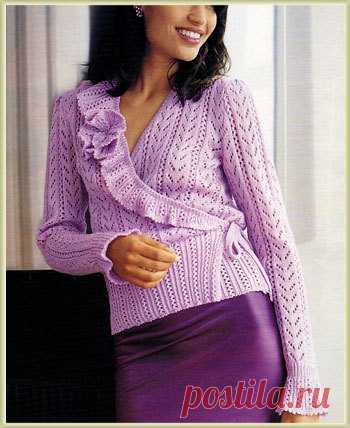 Очень красивый жакет с запахом спицами