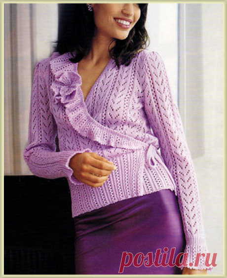 Очень красивый жакет с запахом спицами