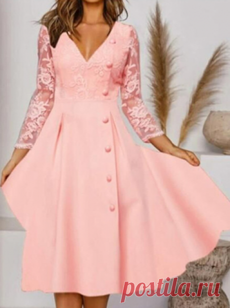 Damen Unifarben Frühling Elegant Polyester Normal Täglich Regelmäßige Passform Midi X-Linie Kleider Kaufen Sie preiswert Kleider auf de.Justfashionnow online Geschäft, SPU: 47RRDR128EA9, Farbe: Pink, Saison:Frühling, Kleiderlänge:Midi.